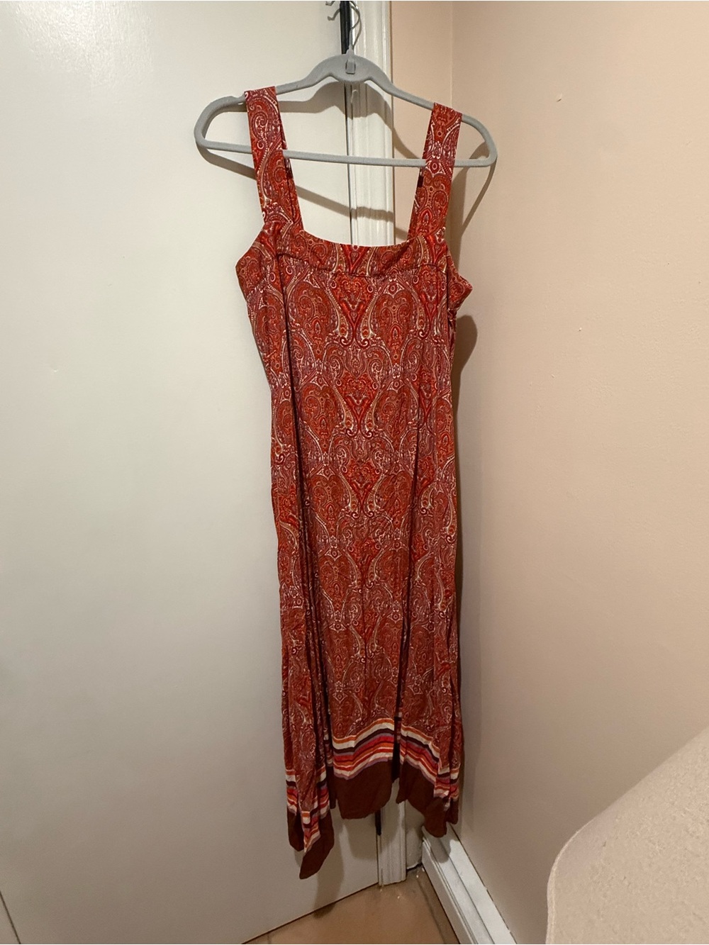 MSK Red Paisley Maxi Dress with Striped Hem